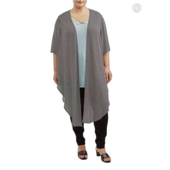 Terra & Sky Women's Navy Blue and White Open Front Kimono Size 14W 0X - Picture 1 of 8
